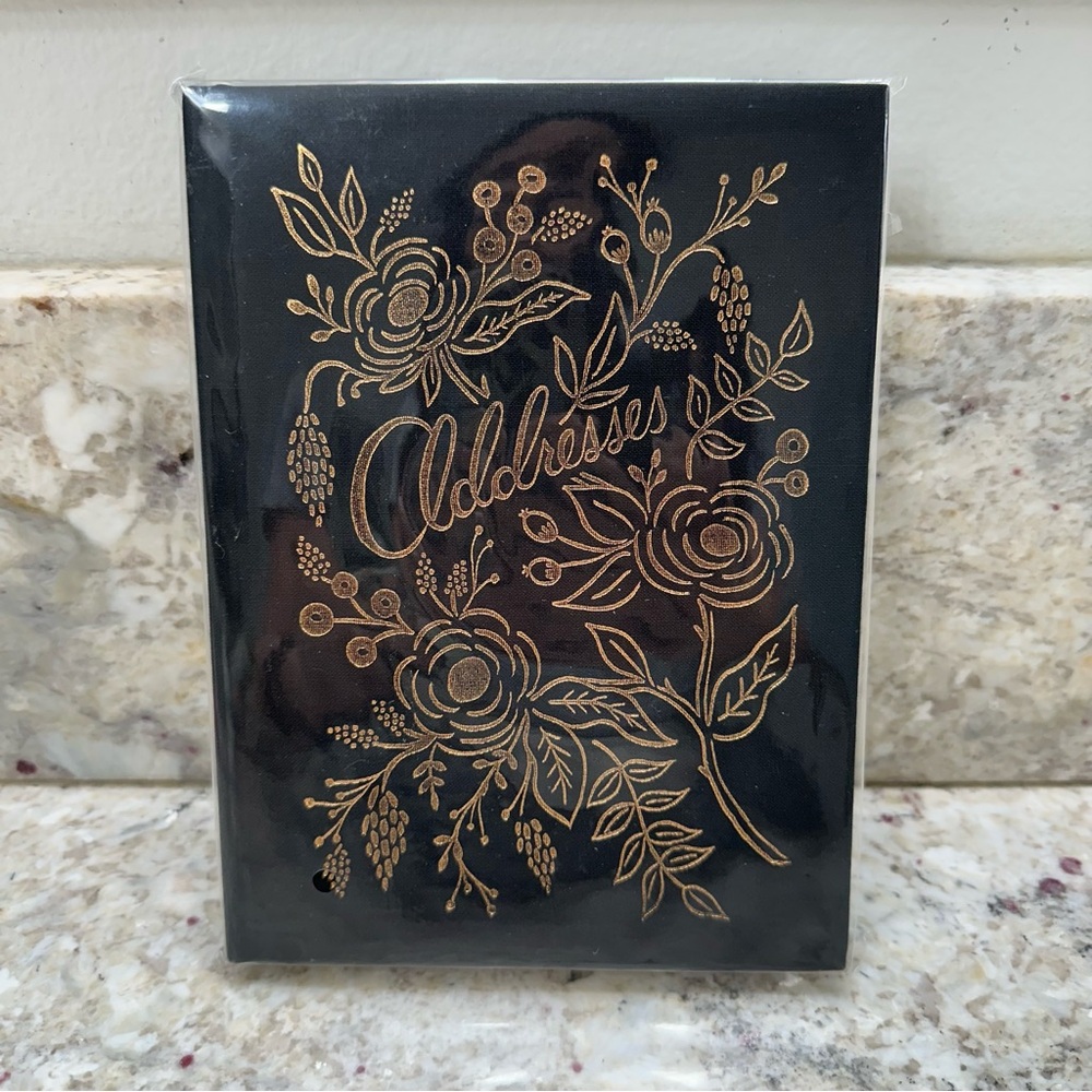 Rifle Paper Co Raven Cloth Covered Address Book with Gold Floral Design
